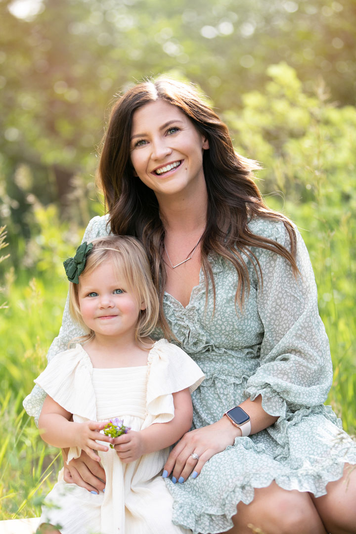 Outdoor portrait of mother and daughter in a field in Fort Collins, CO.